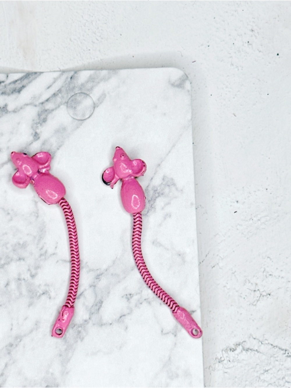 437u. Creepy Mouse Earrings Pink Vintage